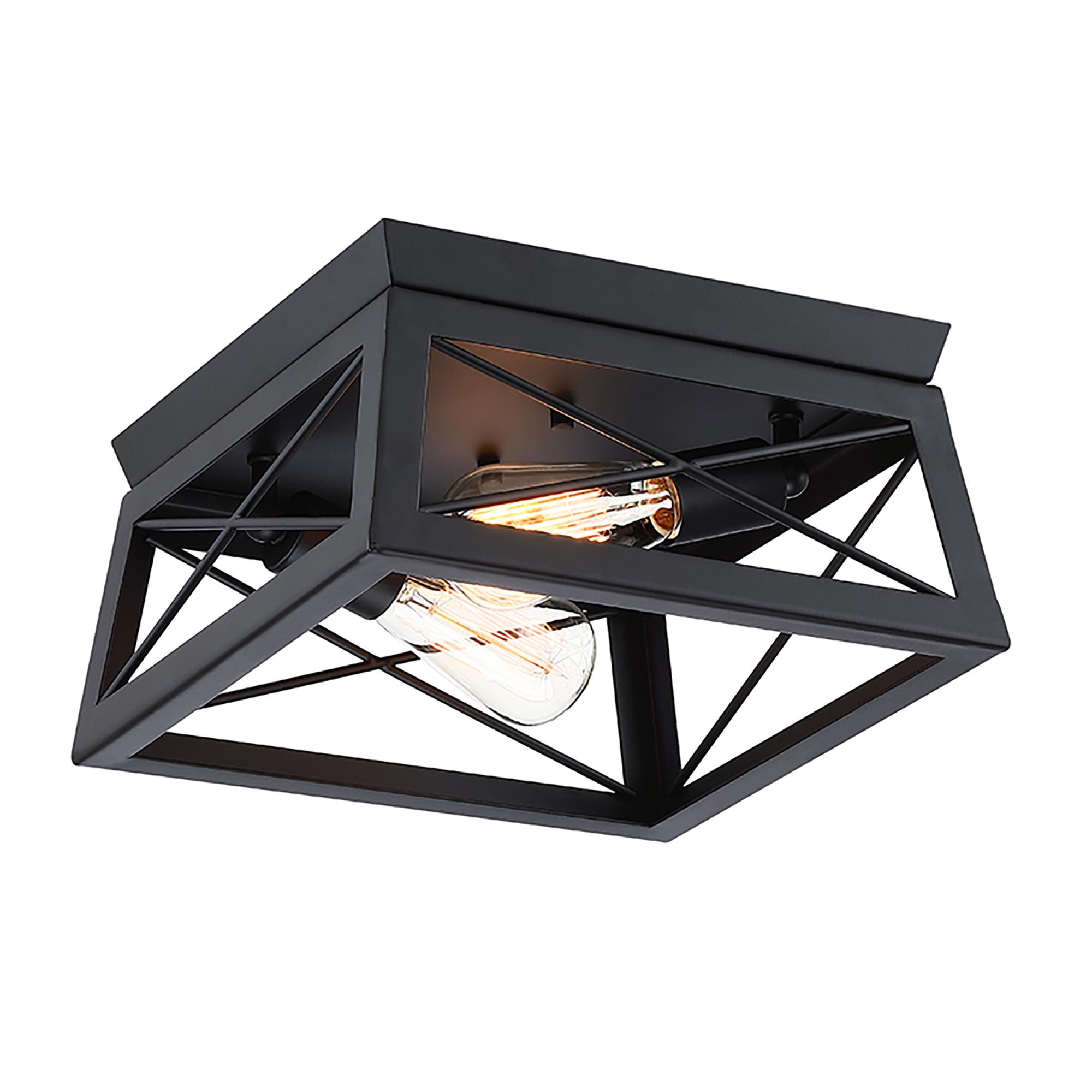 Matte Black Farmhouse 2-Light Flush Mount Ceiling Fixture