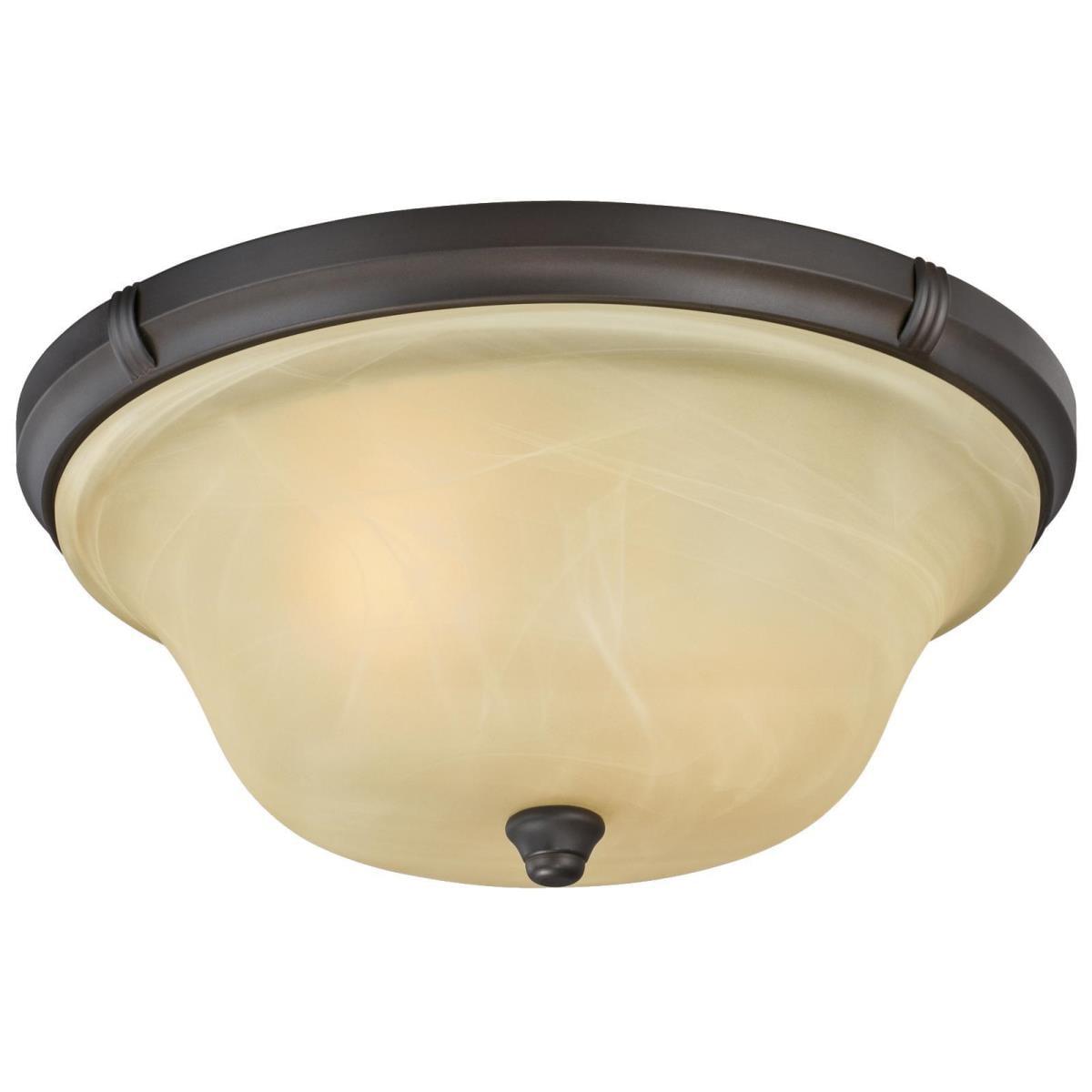 Classic Oil Rubbed Bronze 13" Flush Ceiling Light with Amber Alabaster Glass