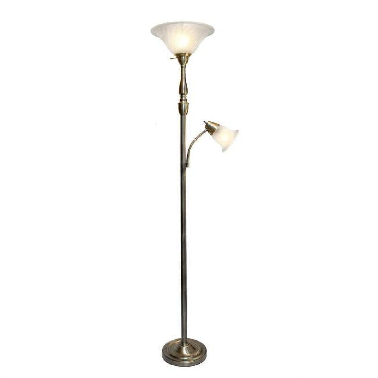 Elegant Brushed Nickel Mother-Daughter Floor Lamp with White Marble Glass