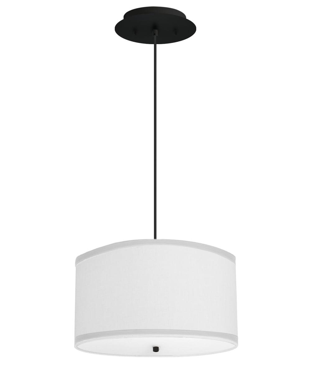 Modern 18" White Linen Drum Pendant Light with Black Cord