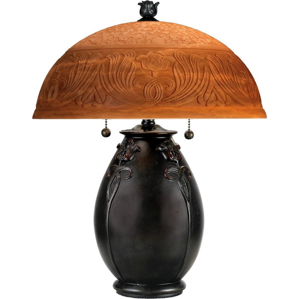 Teco Rossa Bronze Art Nouveau Table Lamp with Etched Glass Shade