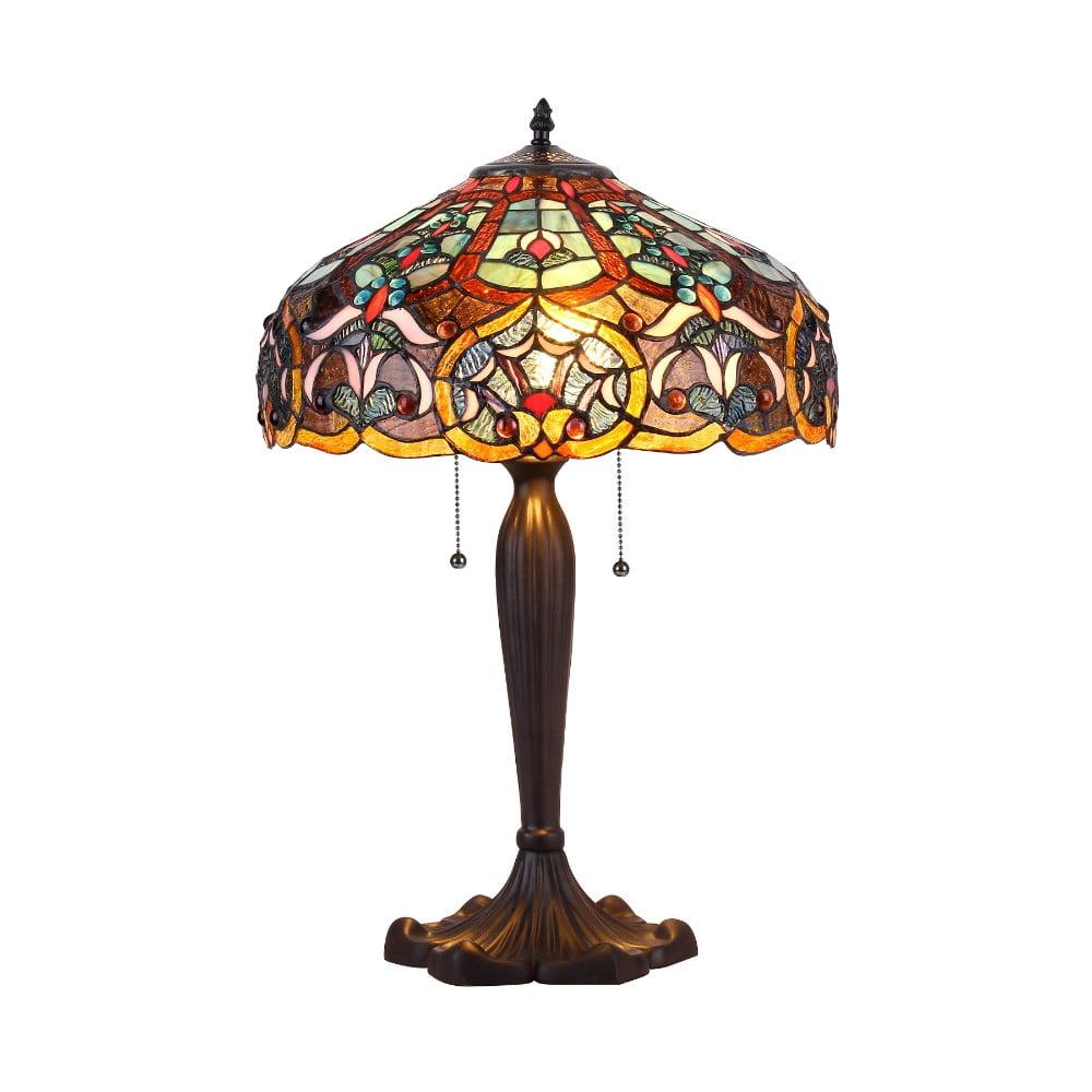 Victorian Multicolor Stained Glass Table Lamp with Bronze Base