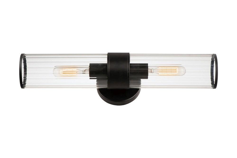 Crosby 2-Light Vanity Wall Sconce with Clear Ribbed Glass - Black