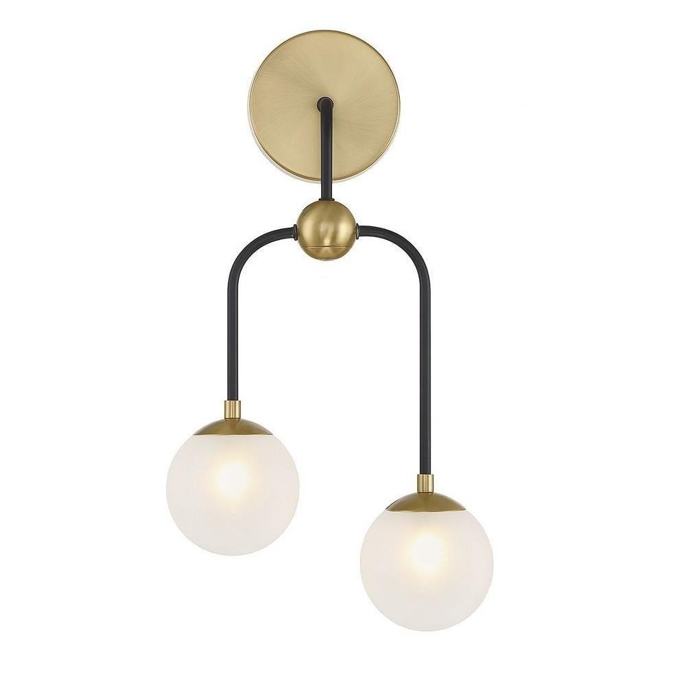 Matte Black and Warm Brass 2-Light Glass Sconce