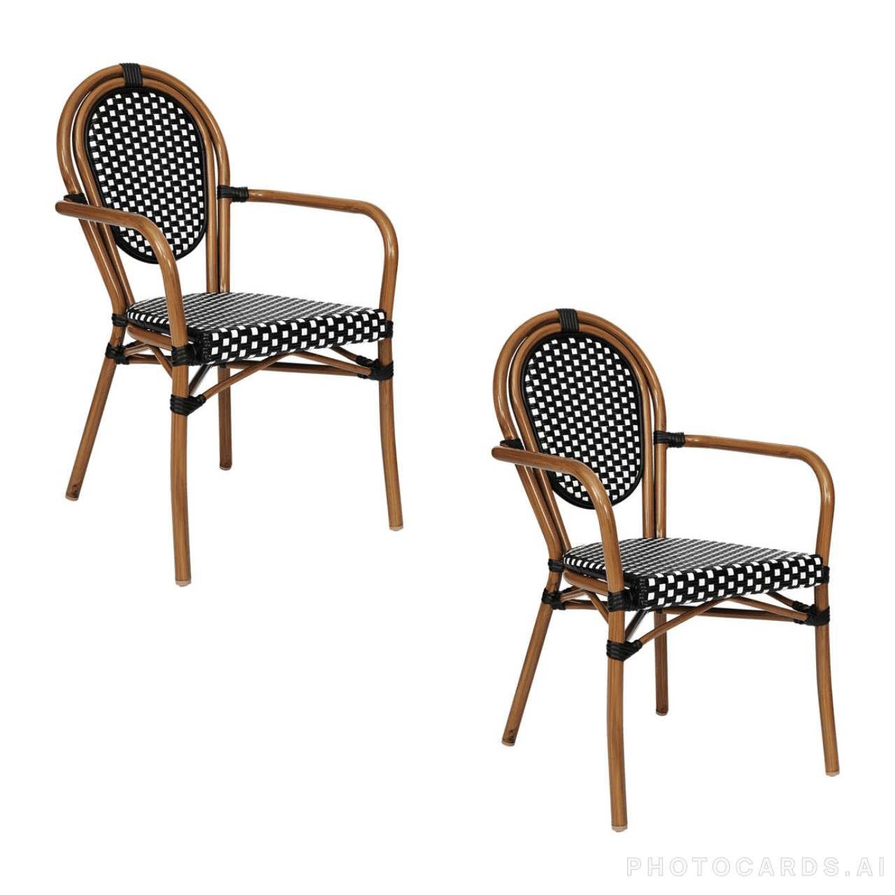 2 PACK Bistro Style Black and White Dining Arm Chair With Bamboo Aluminum Frame