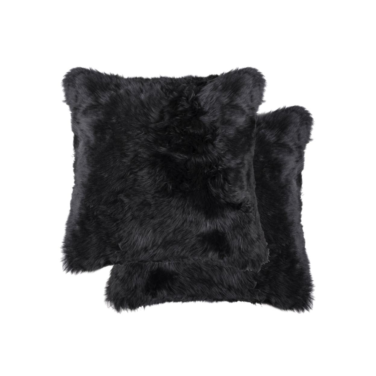 Luxurious New Zealand Sheepskin Square Pillow Set - Black 18"x18"