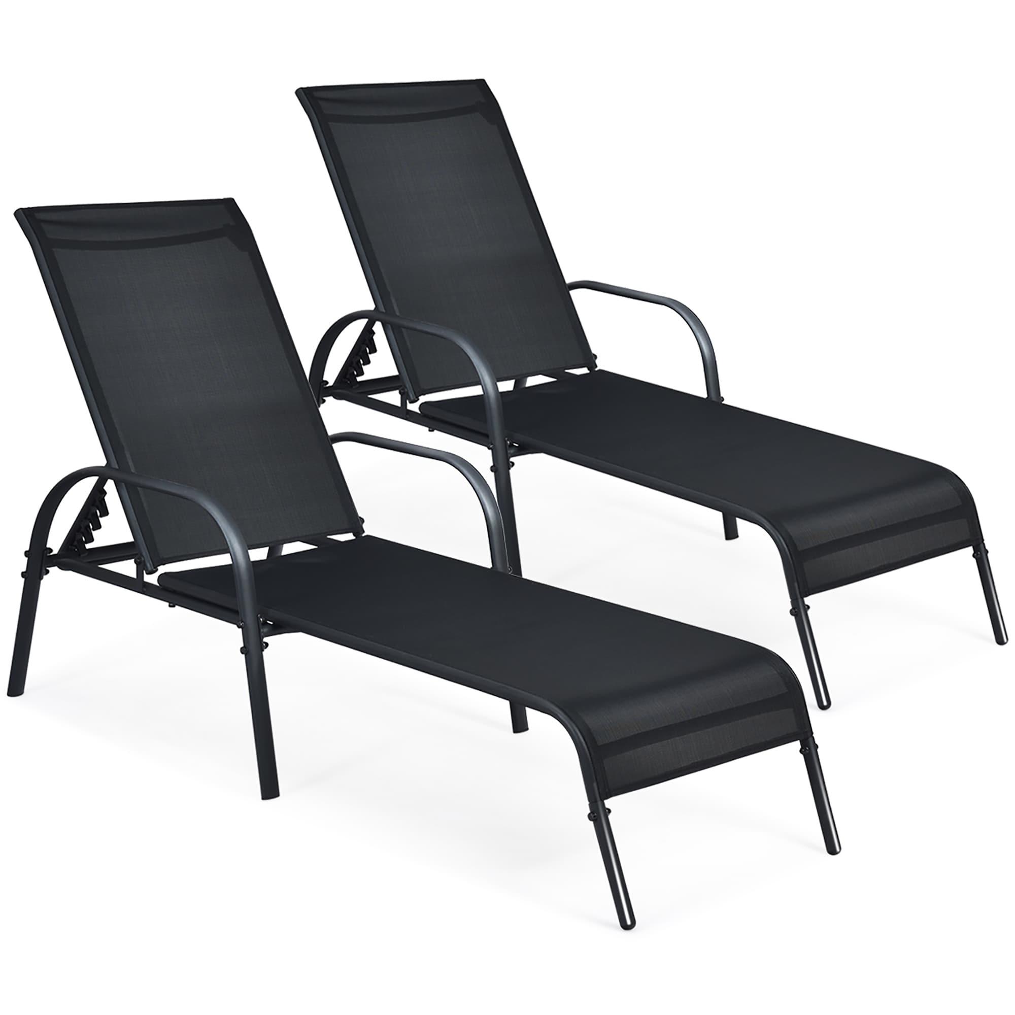 Tangkula 2PCS Adjustable Chaise Lounge Chair Recliner Patio Yard Outdoor w/ Armrest Black