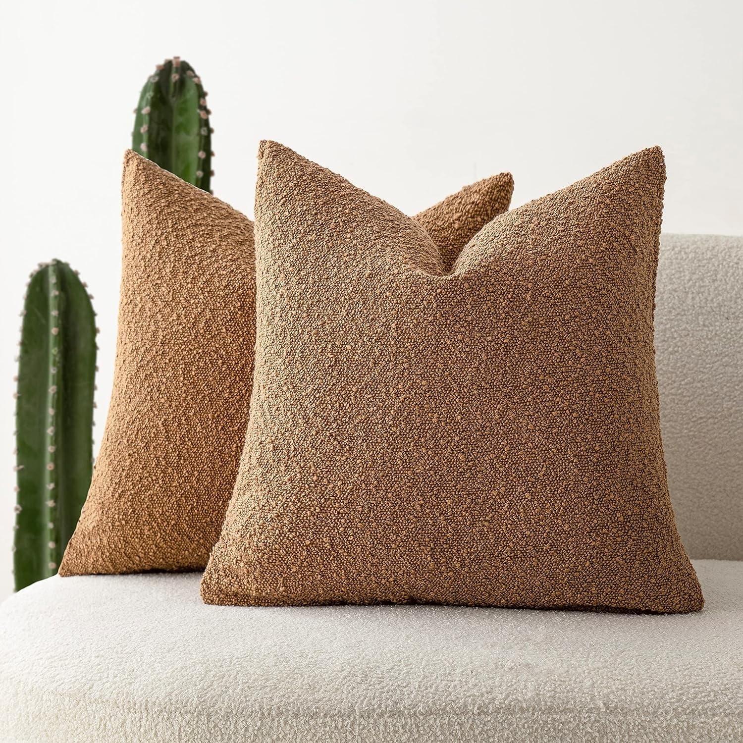 Boucle Decorative Throw Pillow Covers for Couch Set of 2, 18x18 inches, Beige