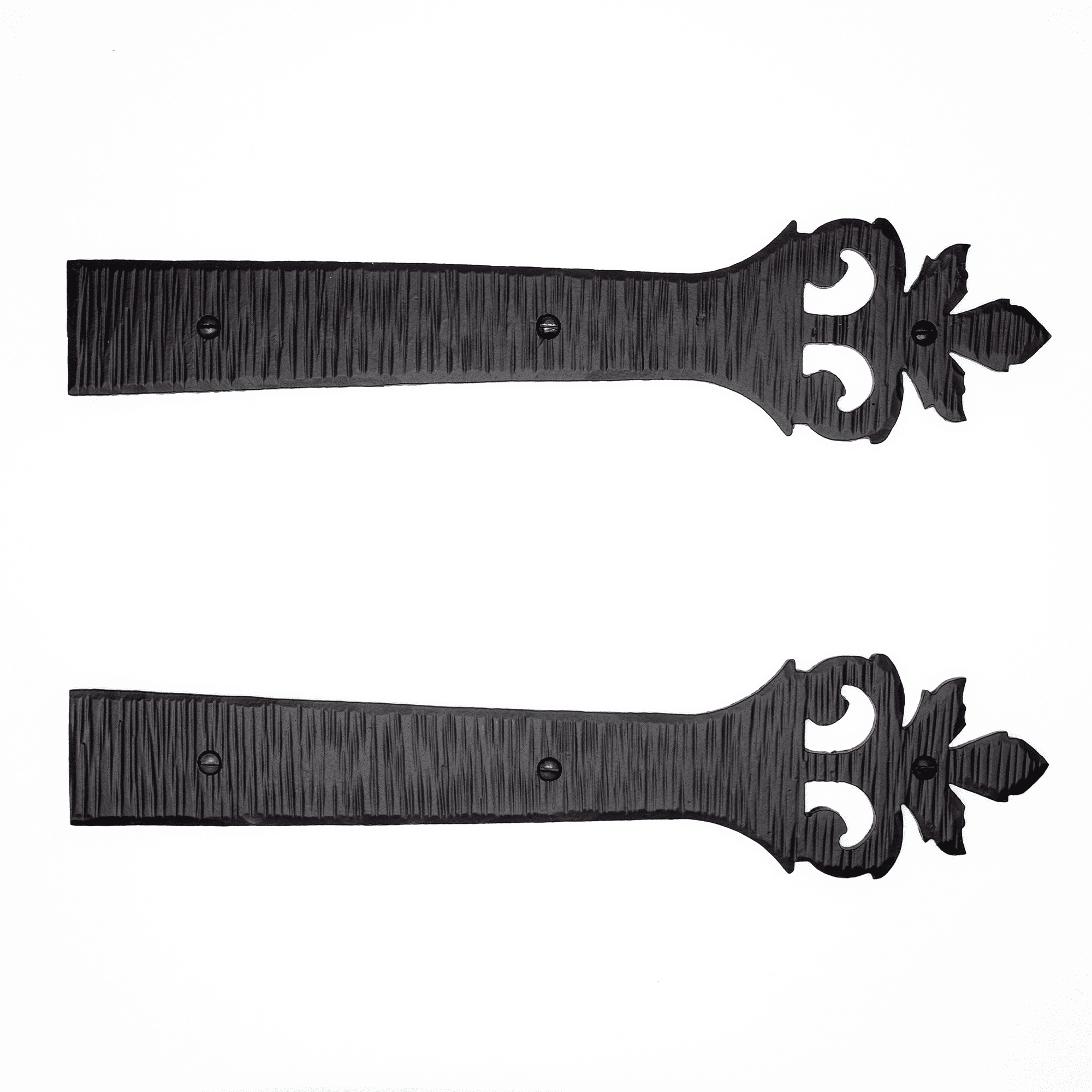 2 Pack 12 inch Faux Door Hinges Black Decorative Strap Hinge Wrought Iron Strap Barn Door Strap Hinges, Farm Gate Hinge, Carriage Door Hardware The Tuscan Series by Borderland Rustic Hardware