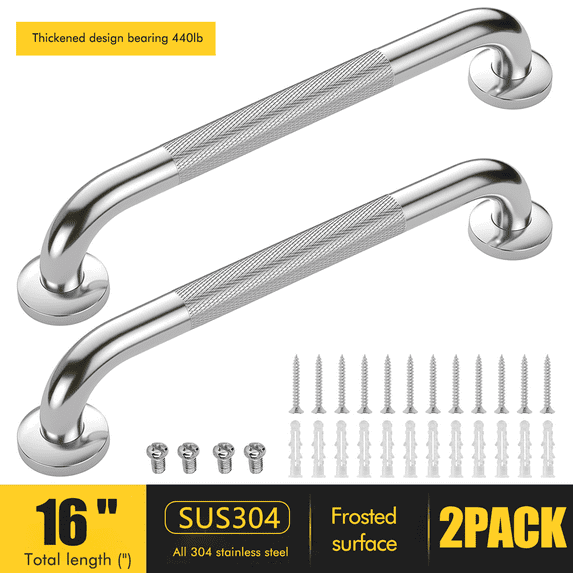 Hodvit 16" Stainless Steel Grab Bars, 2 Pack, Anti Slip Shower Handles for Elderly and Handicap Bathroom Safety, Bathtub Assist