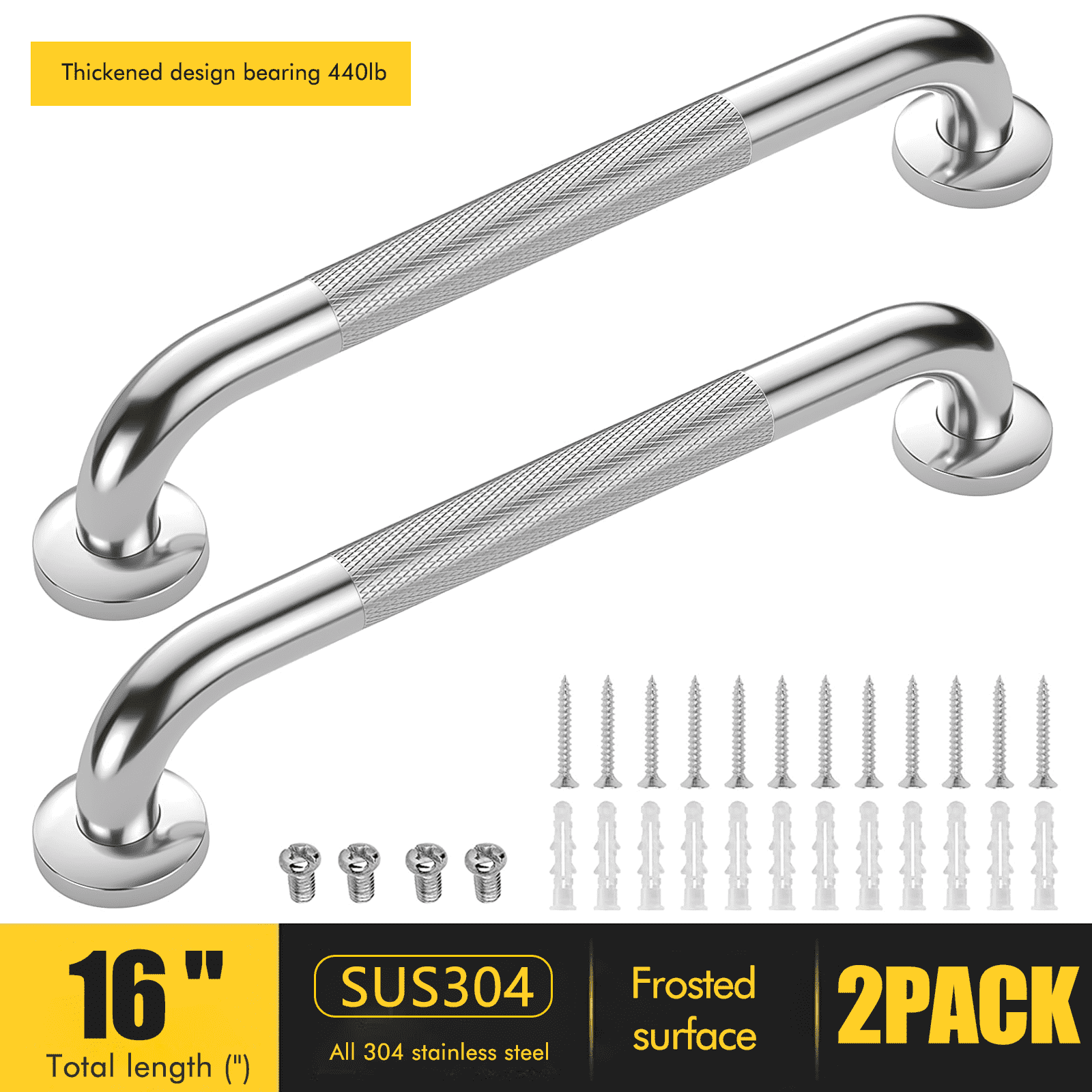 16 Inch Stainless Steel Anti-Slip Grab Bars for Bathroom, 2-Pack