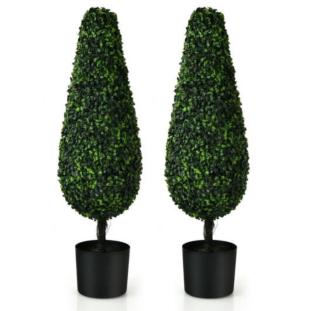 Costway 2 Pack 3FT Artificial Tower Topiary Tree UV Resistant Indoor Outdoor