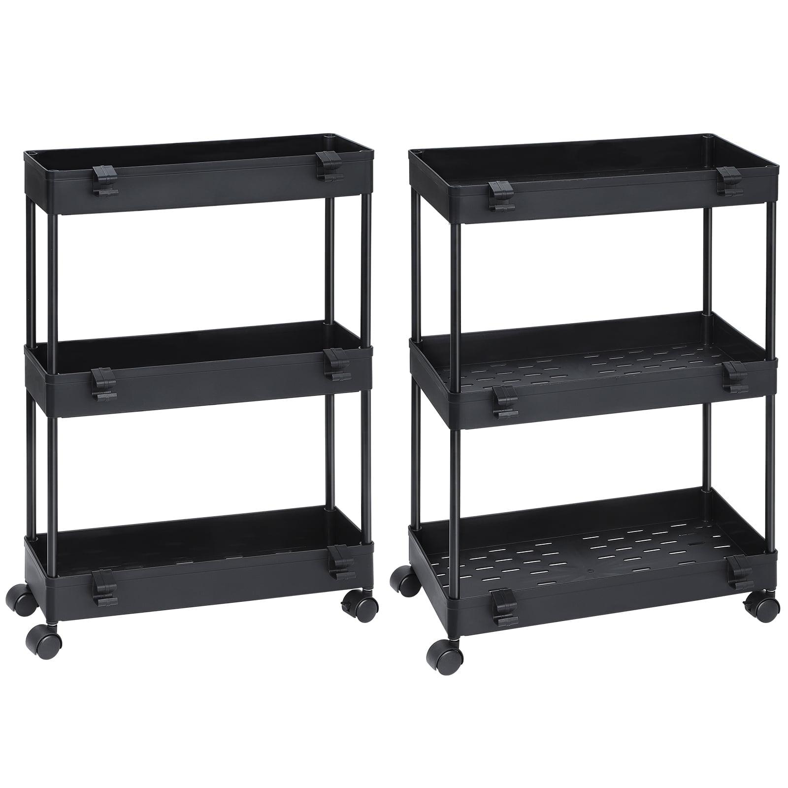 Black 3-Tier Slim Rolling Kitchen Storage Cart Set