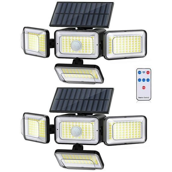 2 Pack 4 Heads Solar Flood Wall Lights,IP65 Waterproof Motion Sensor Outdoor Lights with Remote Control for Outside Yard
