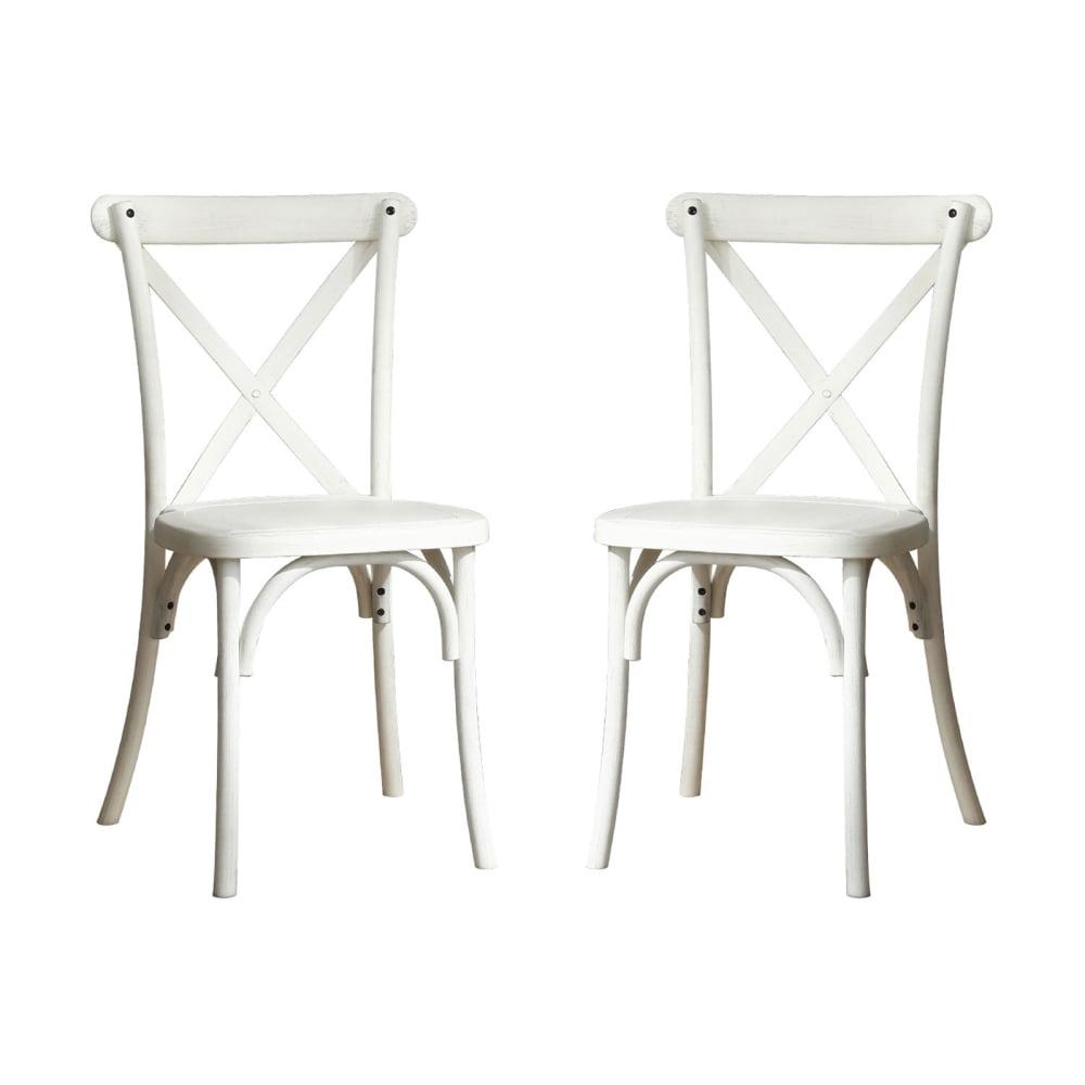 White Cross Back Resin Dining Arm Chair Set of 2