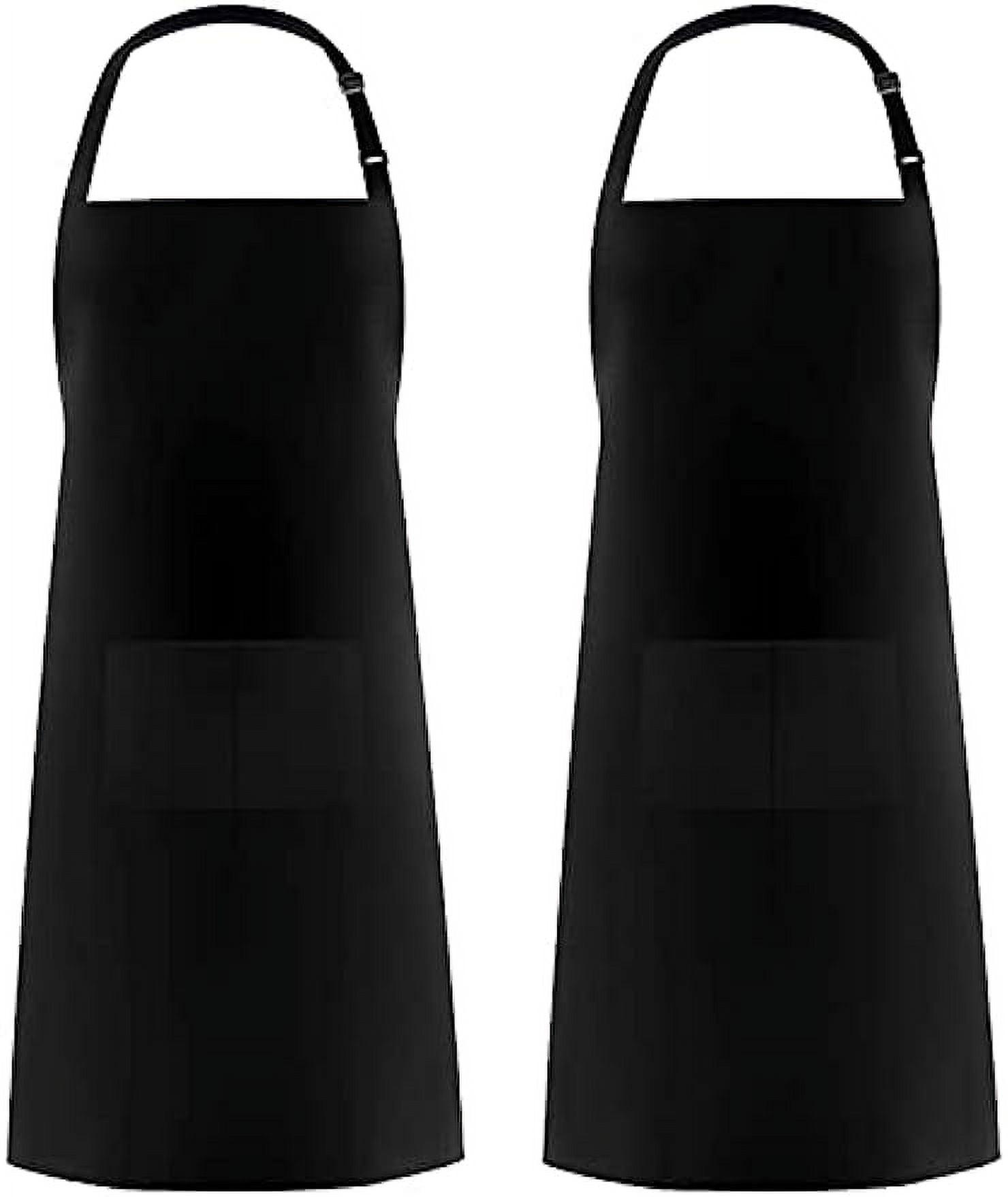 Black Adjustable Polyester Bib Apron with Pockets, 2-Pack