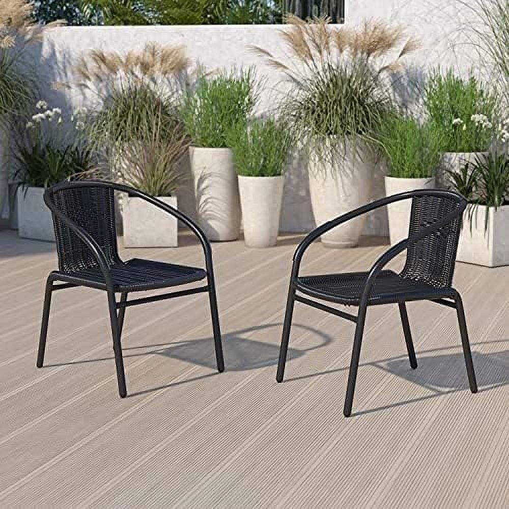 Emma and Oliver 2 Pack Rattan Indoor-Outdoor Restaurant Stack Chair with Curved Back