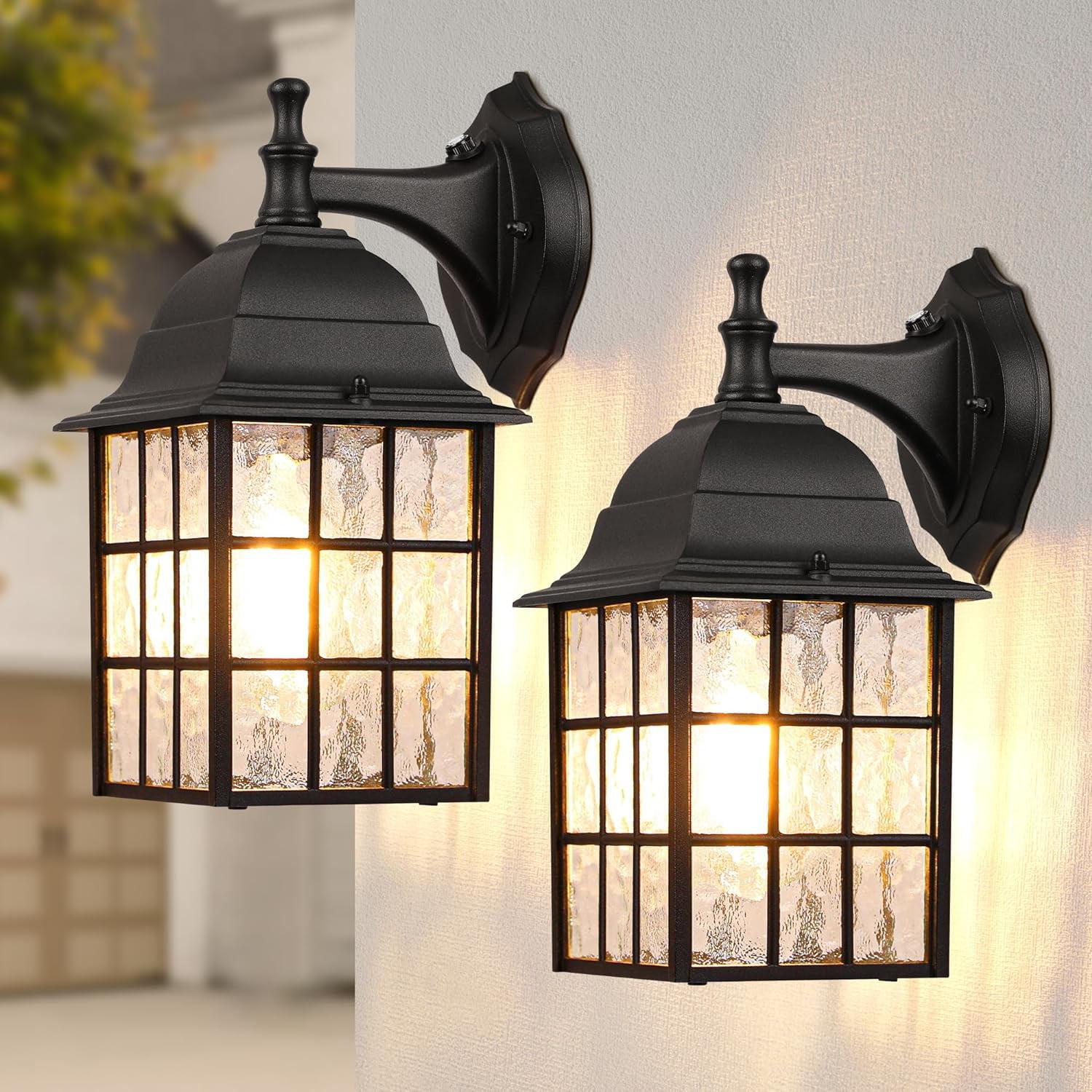 RIZPET 2-Pack Dusk To Dawn Outdoor Wall Lights, Sensor Exterior Light Fixtures Wall Mount, Porch Lights, Black Wall Lantern Wall Lamp, Waterproof Wall Sconce, Outside Lighting For Garage, Front Door (Set of 2)