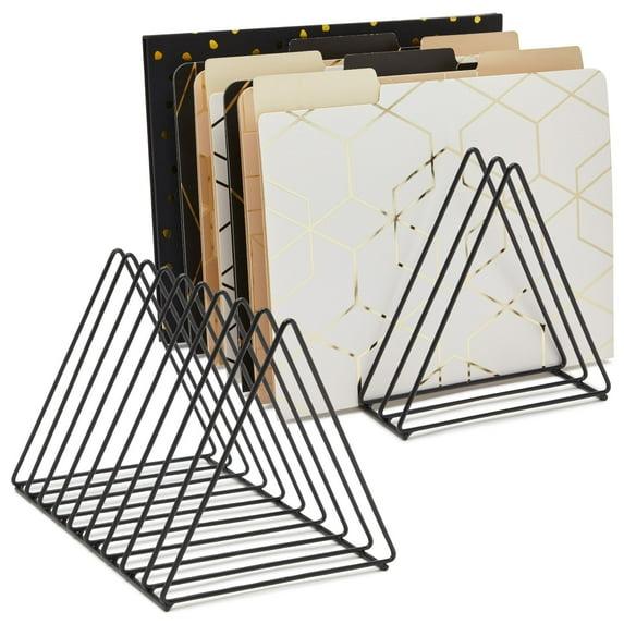 Okuna Outpost 2-Pack File Folder Organizer for Desk - Triangle Holder for Magazines and Notebooks (Black)