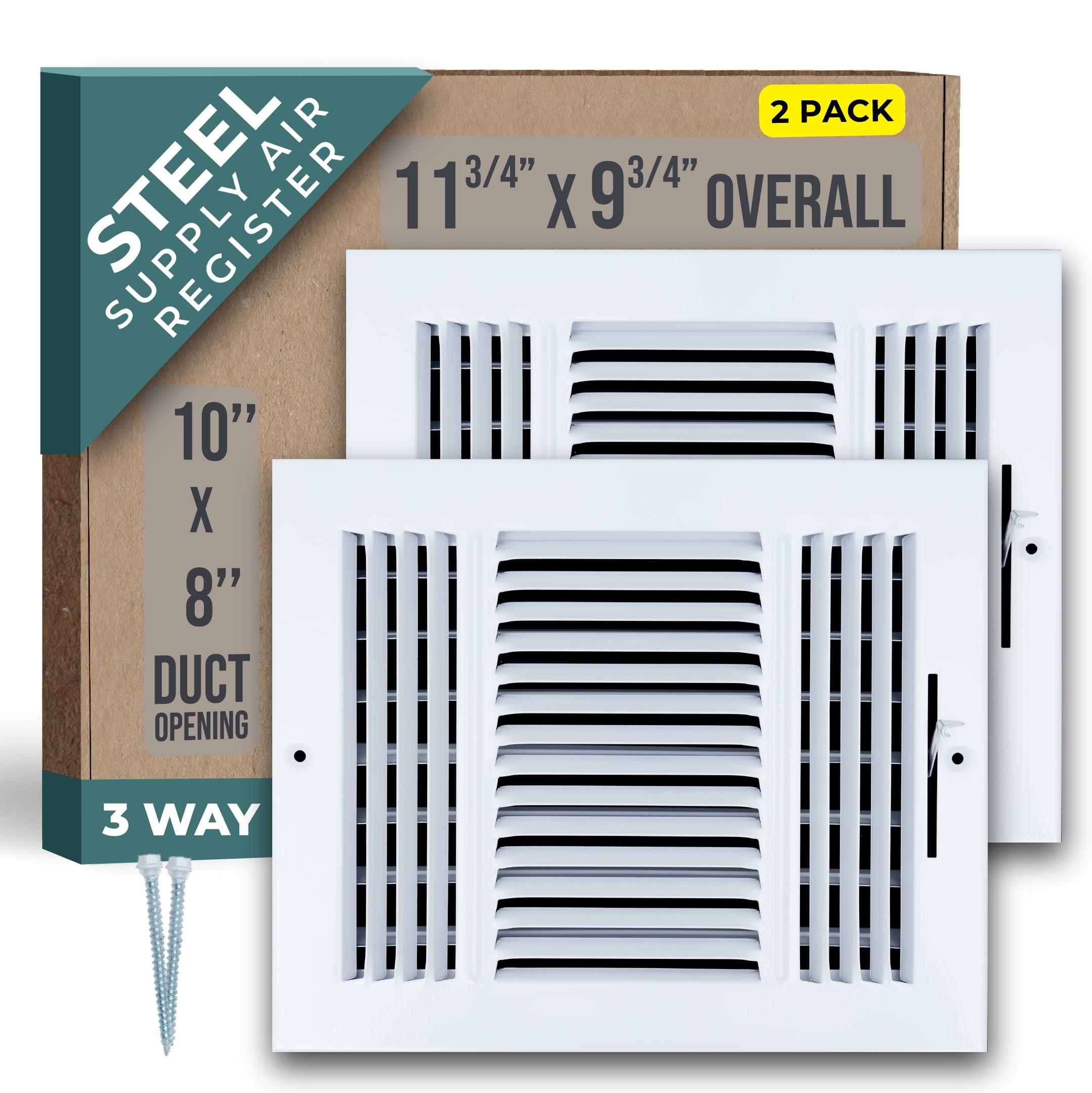 White 3-Way Steel Air Supply Register Vent Cover 10x8 Duct Opening, 2 Pack