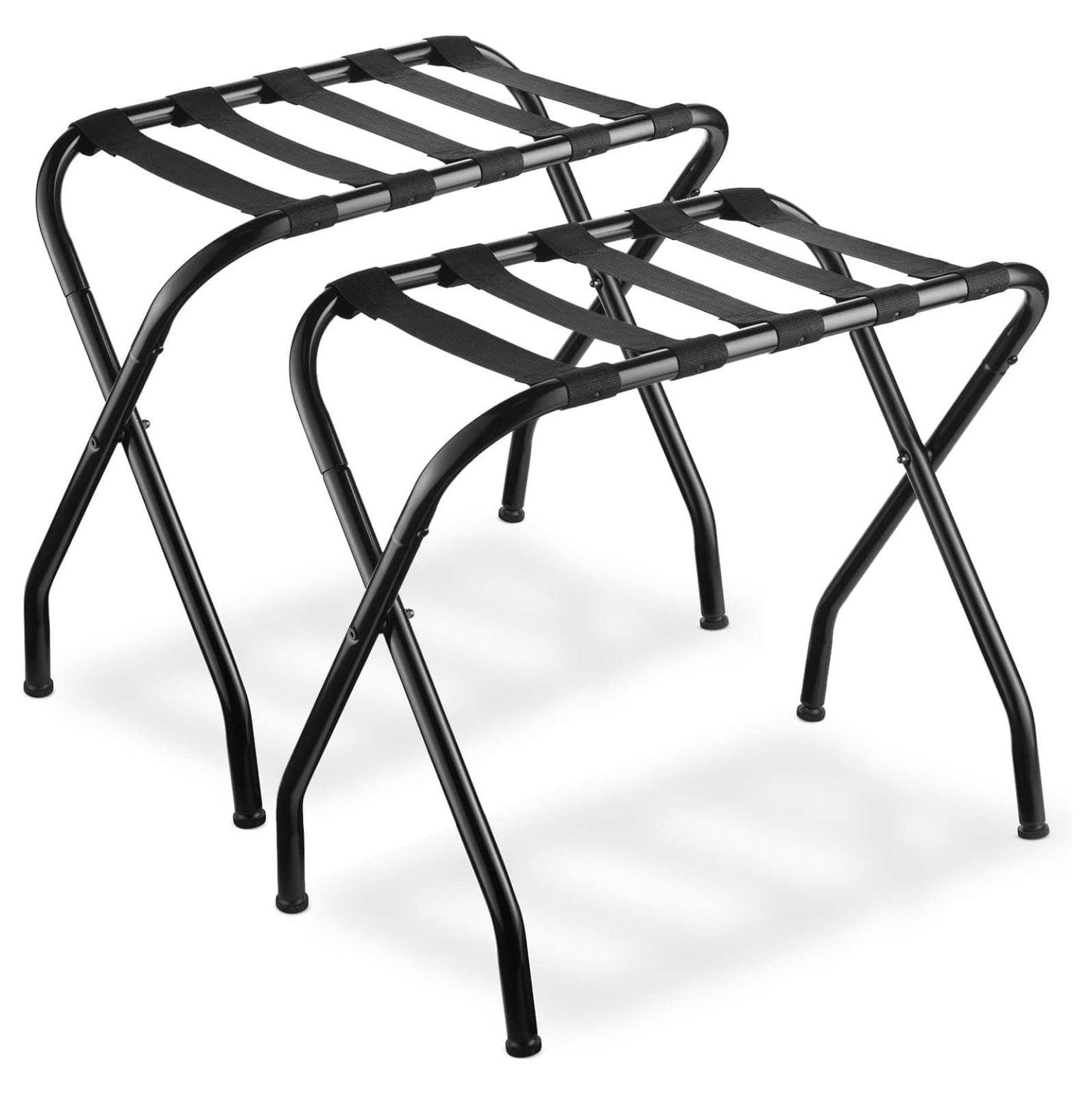 Black Steel Folding Luggage Rack with Nylon Straps, 2-Pack