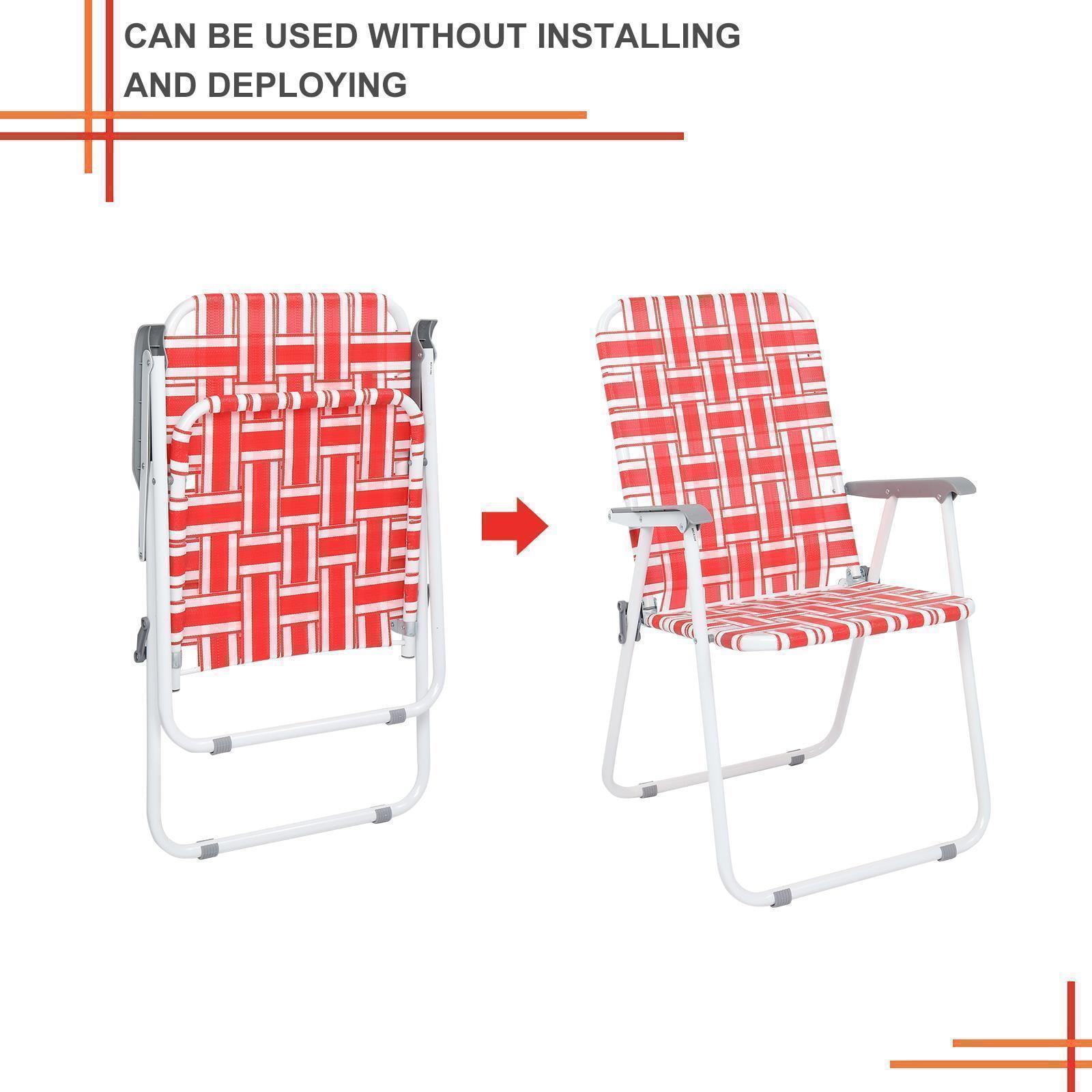 Red and White Steel Frame Folding Beach Chair Set