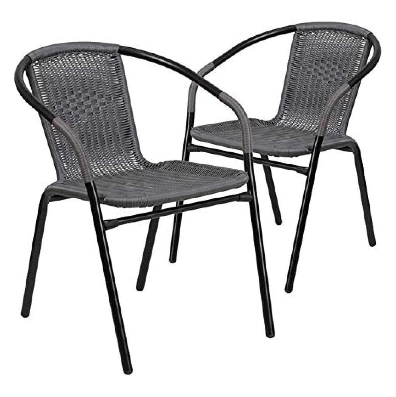 Gray Rattan Stackable Patio Dining Chairs, Set of 2