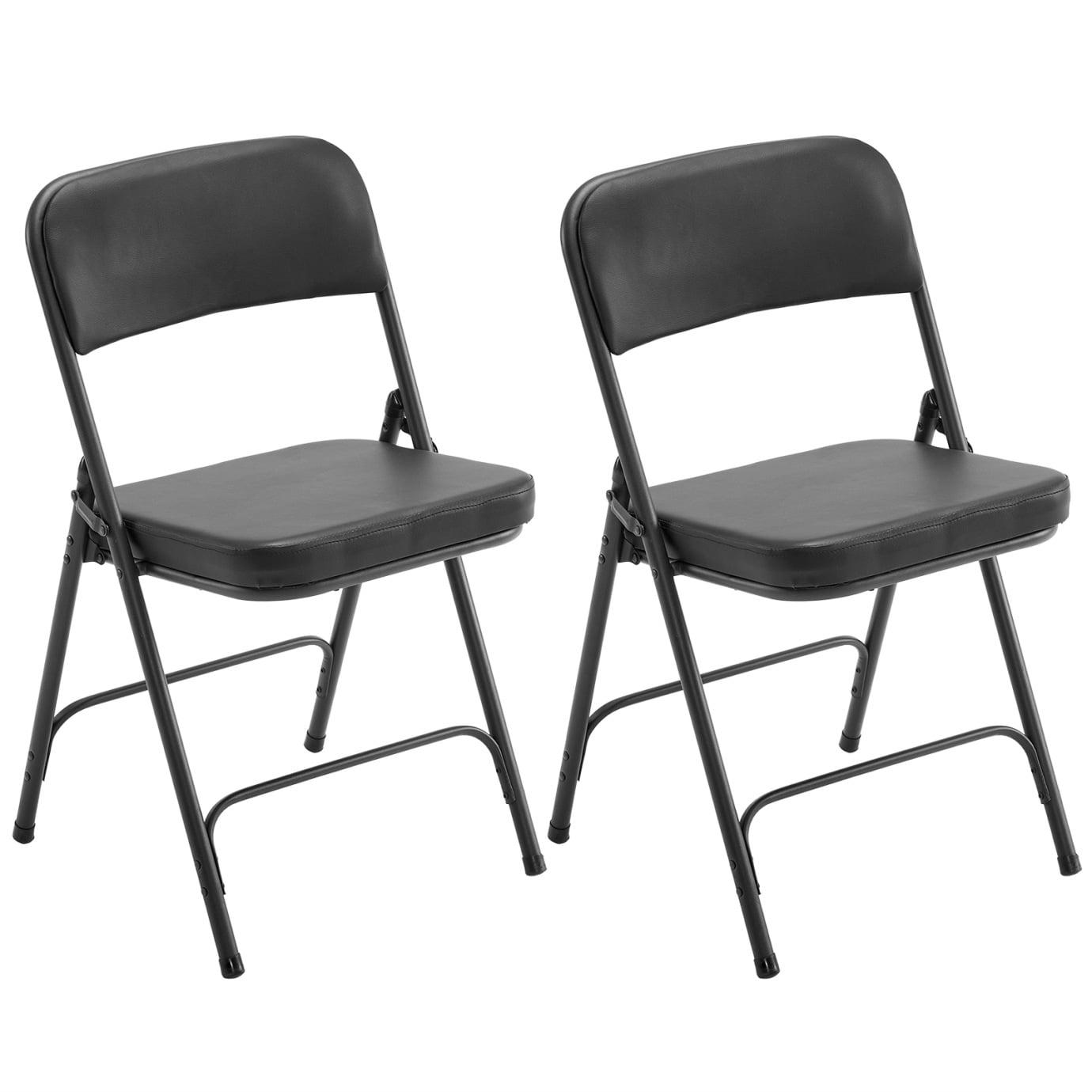 Black Metal Folding Chairs with Padded Seats, 2-Pack