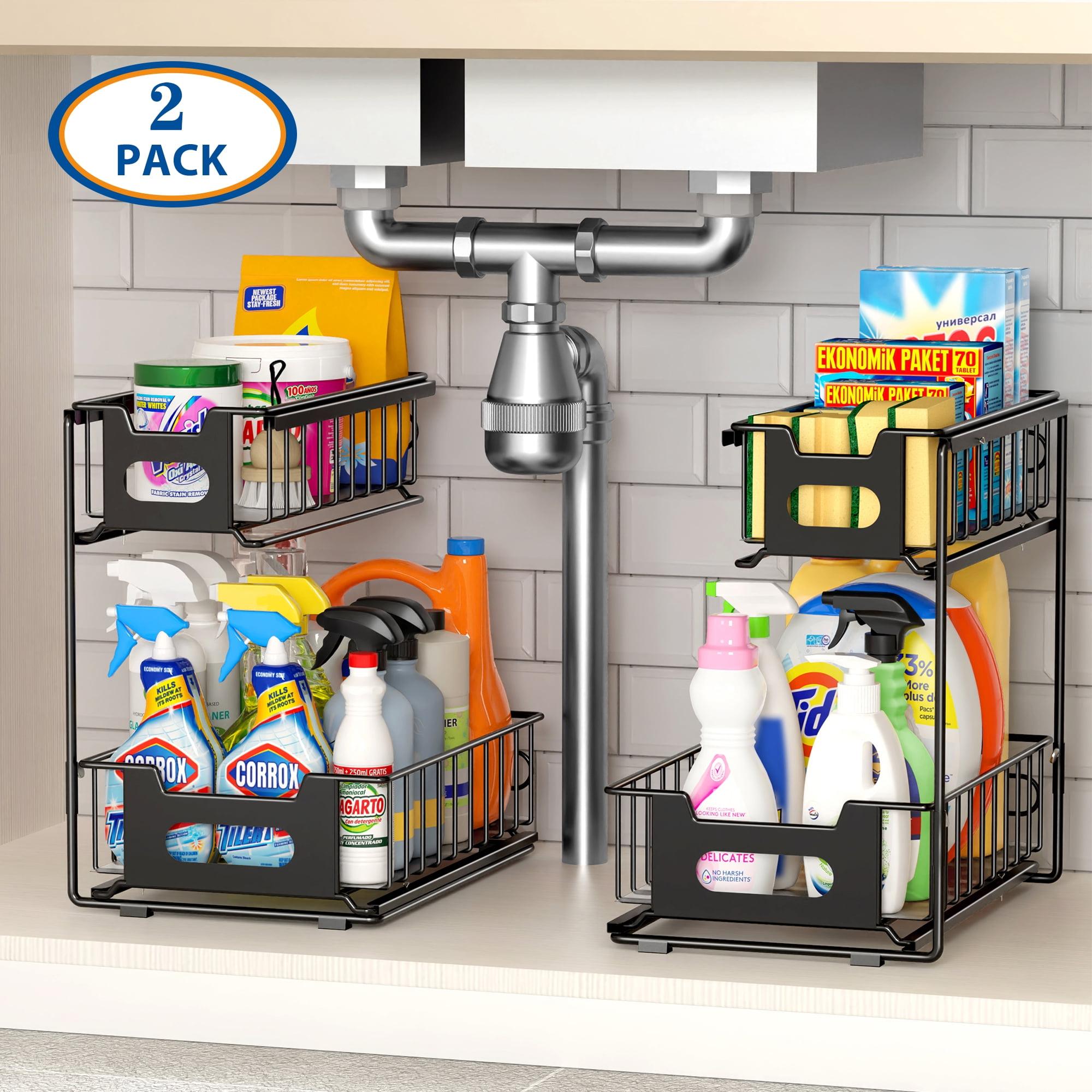 Rebrilliant Under Sink Organizer, 2 Tier Under Sink Organizers And Storage, Metal Slide Out Pull Out Cabinet Organizer ,2 Pack Sliding Drawer Organizer For Kitchen Bathroom Pantry