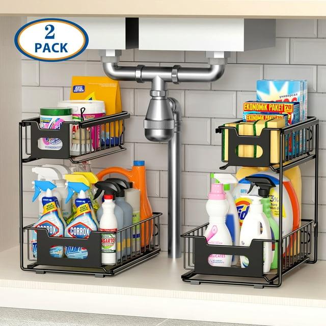 Rebrilliant Under Sink Organizer, 2 Tier Under Sink Organizers And Storage, Metal Slide Out Pull Out Cabinet Organizer ,2 Pack Sliding Drawer Organizer For Kitchen Bathroom Pantry