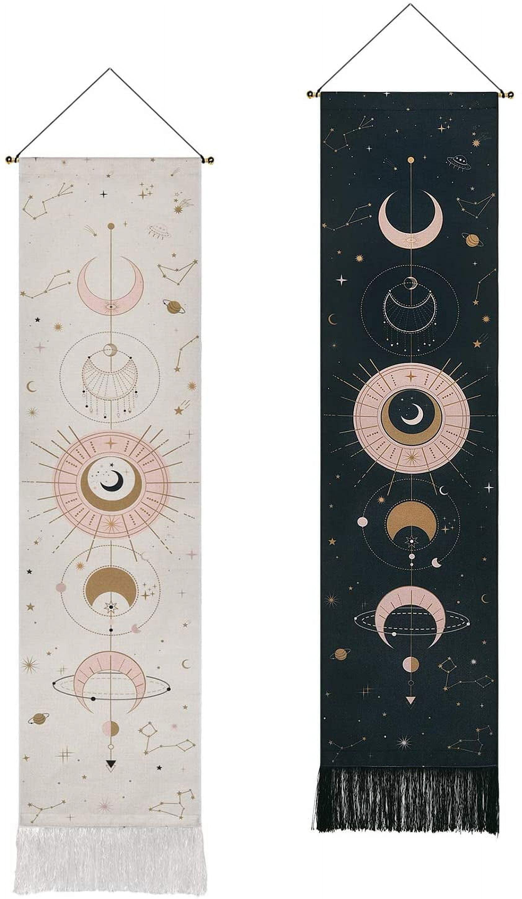 Black and White Moon Phase Polyester Wall Tapestry Set