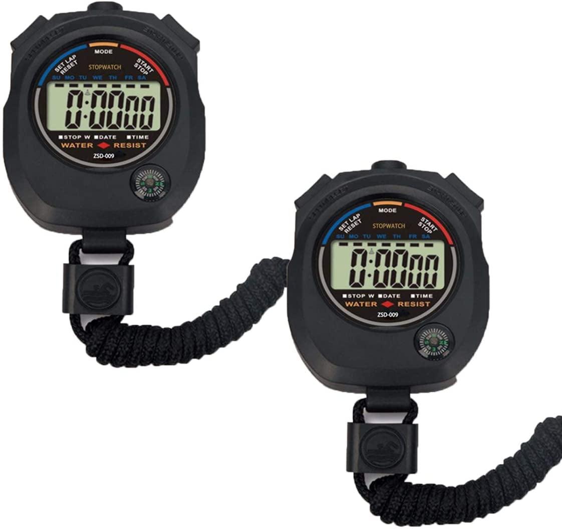 Black Multi-Function Digital Sport Stopwatch Timer with Large Display