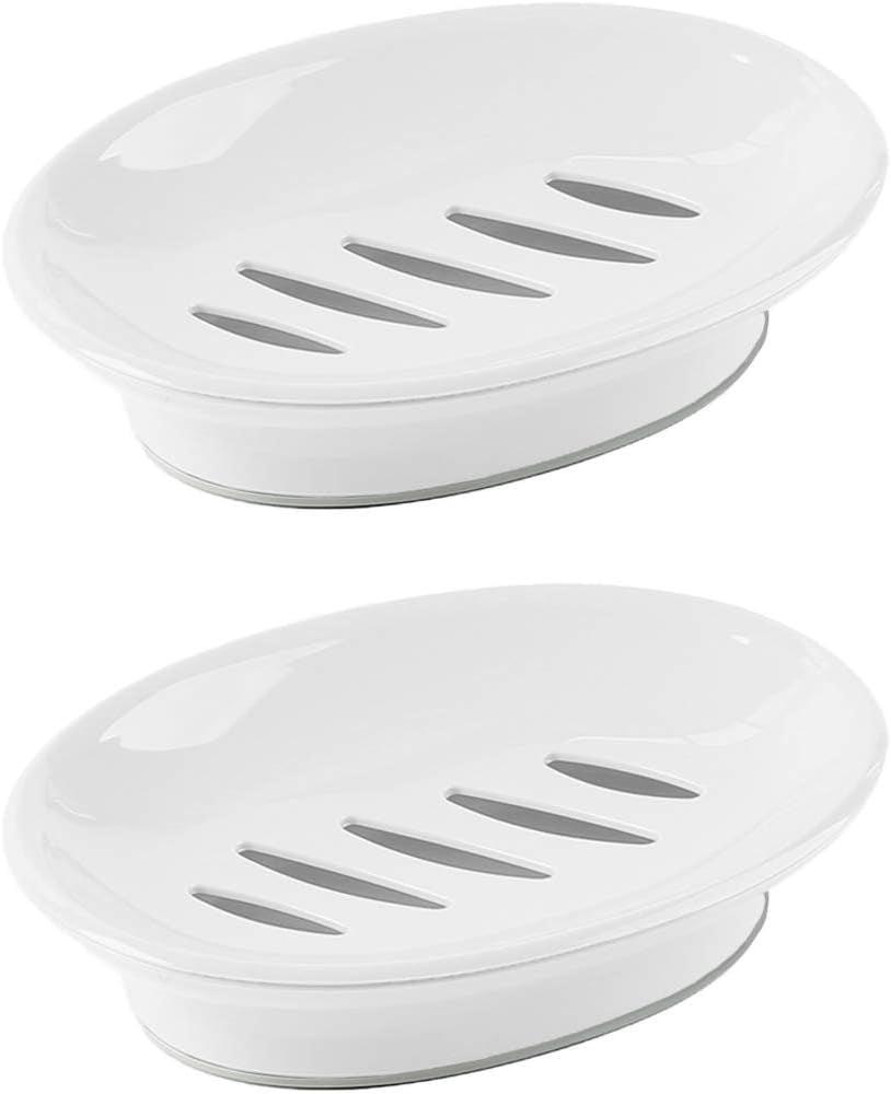 2 Pack Soap Dish with Drain Soap Holder, Easy Cleaning Soap Saver Dry Stop Mushy Soap Tray for Shower Bathroom Kitchen