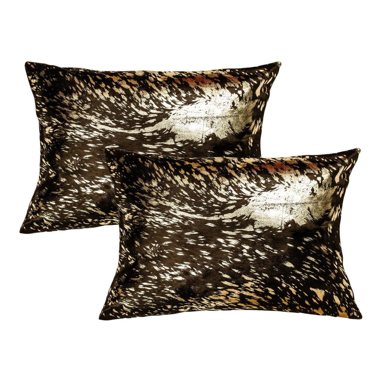 Chocolate Gold Cowhide Rectangular Throw Pillow Set