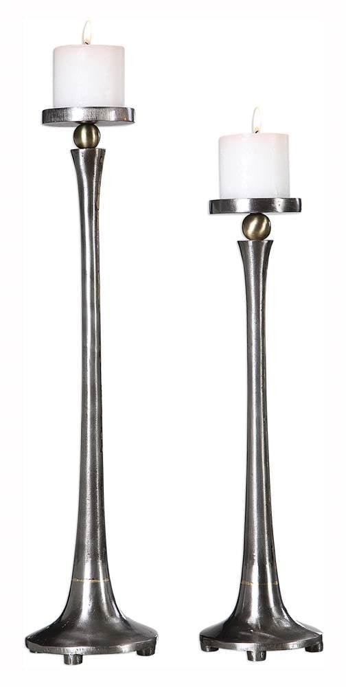 Elegance Reimagined Silver and Gold Iron Candleholders, Set of 2