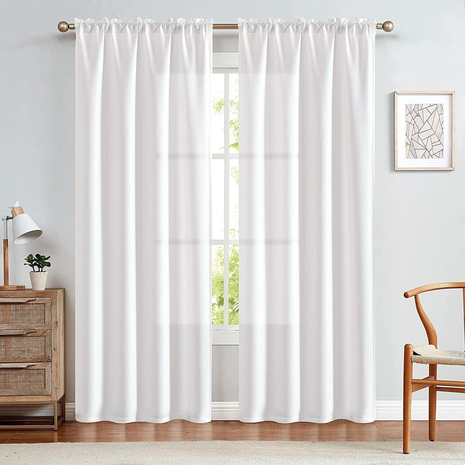 Off White Blackout Rod Pocket Polyester Curtains, 40"x84"