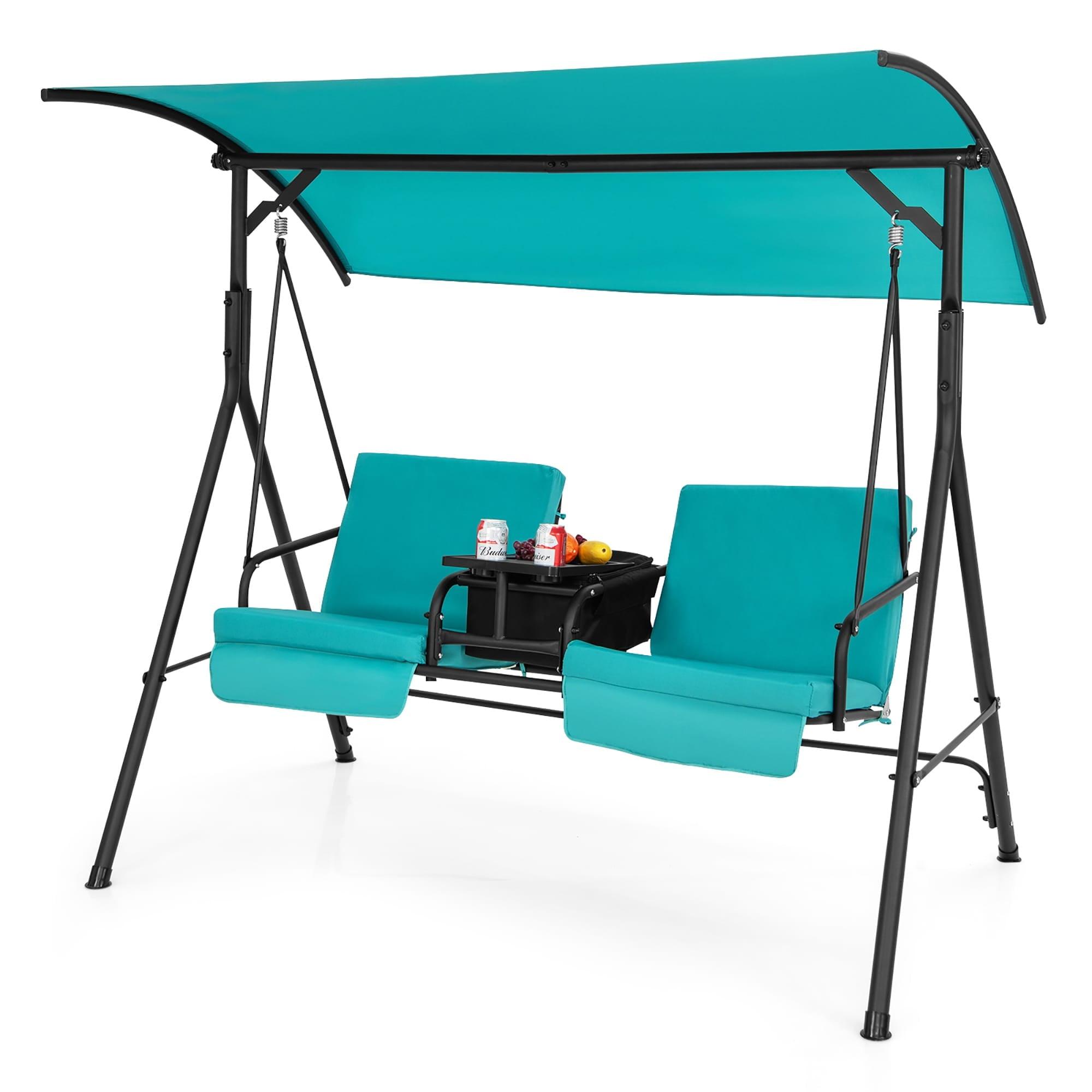 Resenkos Porch Swing, Porch Swing Chair with Adjustable Canopy-Turquoise, Hanging Outdoor Porch Swings for Garden, Backyard