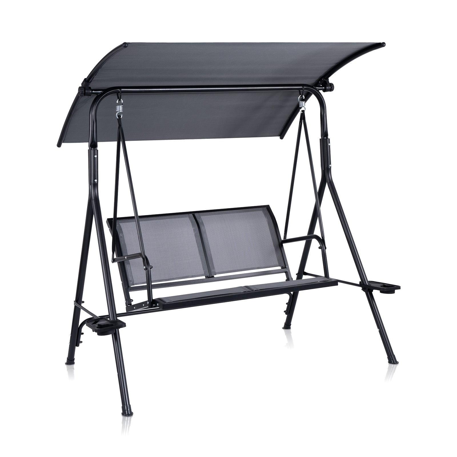 2 Person Patio Swing with Grey Sling Fabric and Black Metal Frame - 450 lbs Weight Capacity