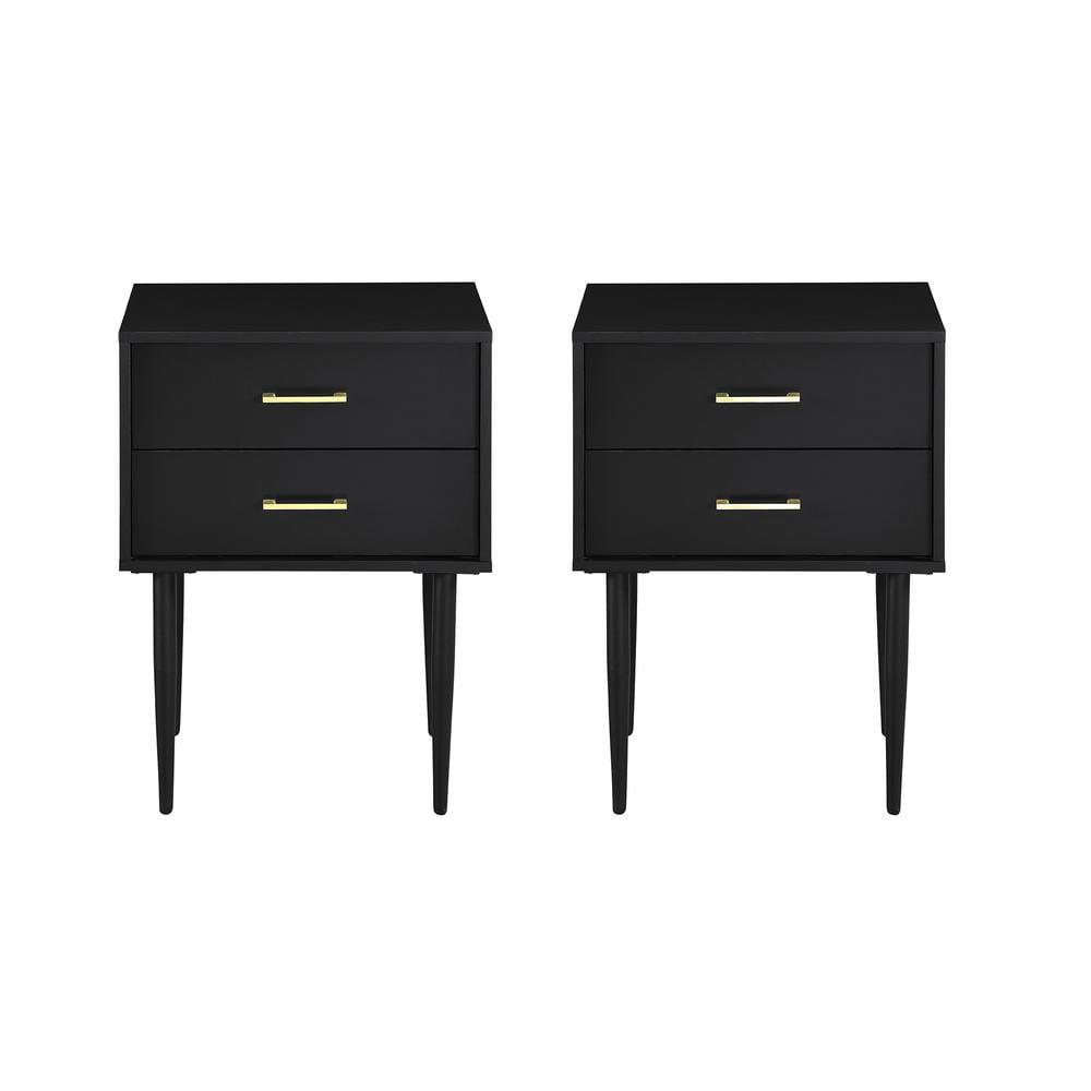 2-Piece 20" Two-Drawer Bedroom Nightstand in Solid Black