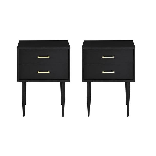 Walker Edison Mid Century Modern Two-Drawer Nightstand, Black
