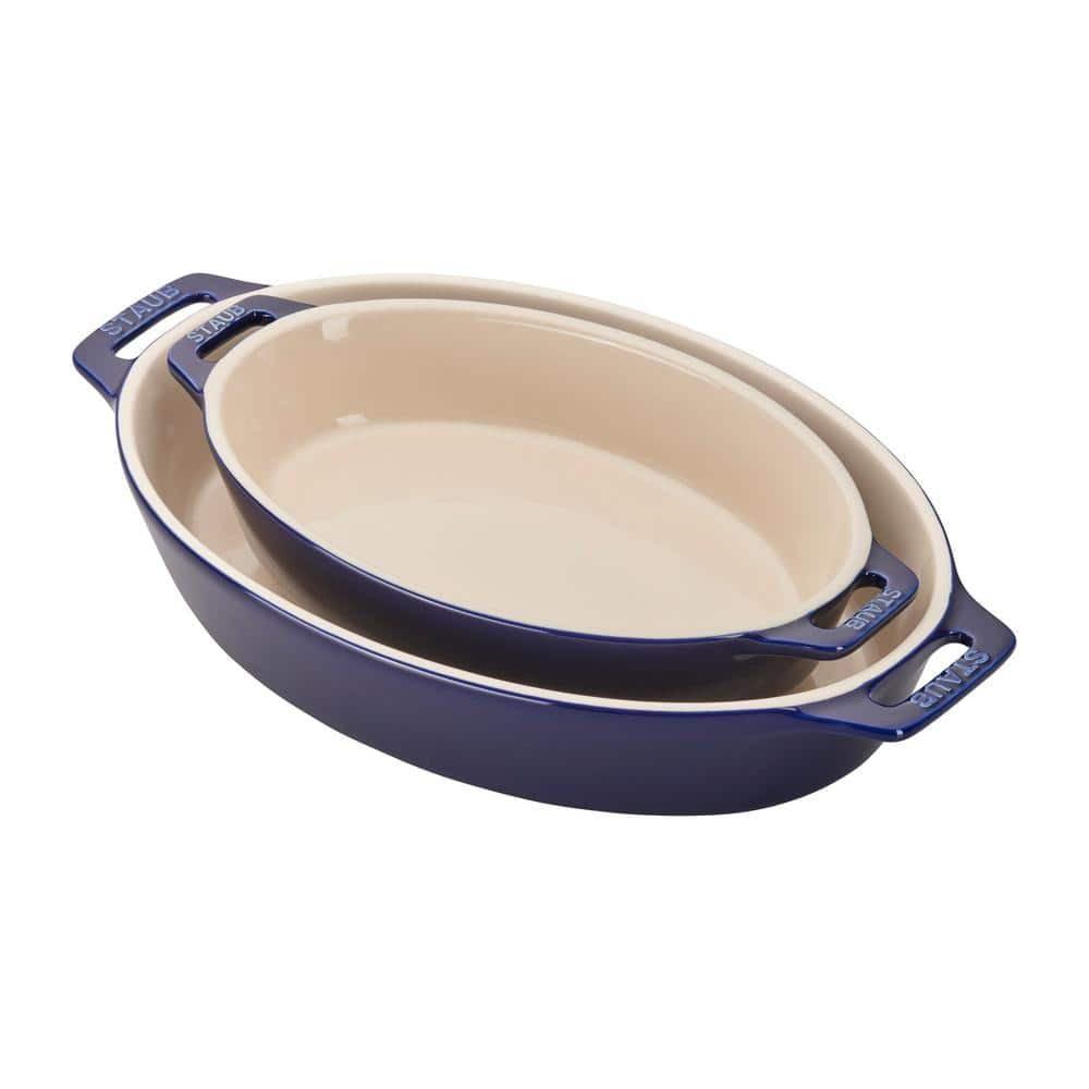 Dark Blue Ceramic 2-pc Non-stick Oval Baking Dish Set