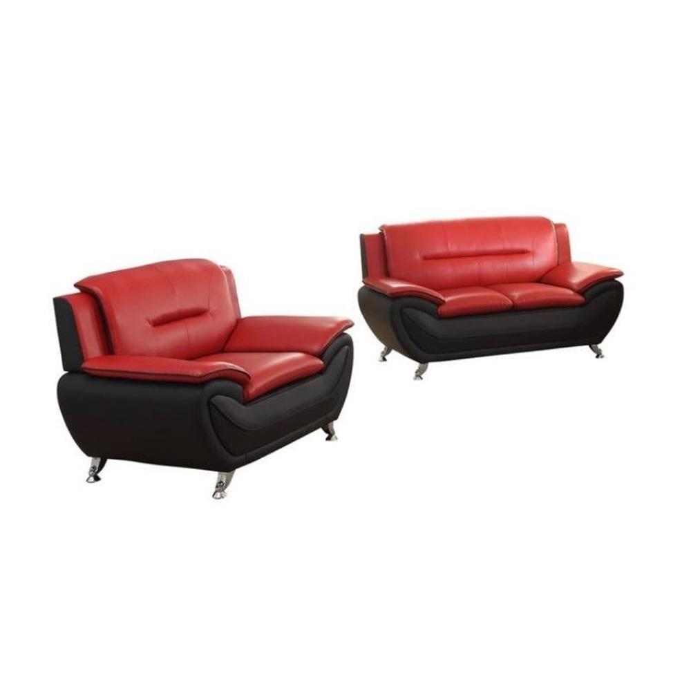 Red and Black Faux Leather Living Room Set with Loveseat and Chair