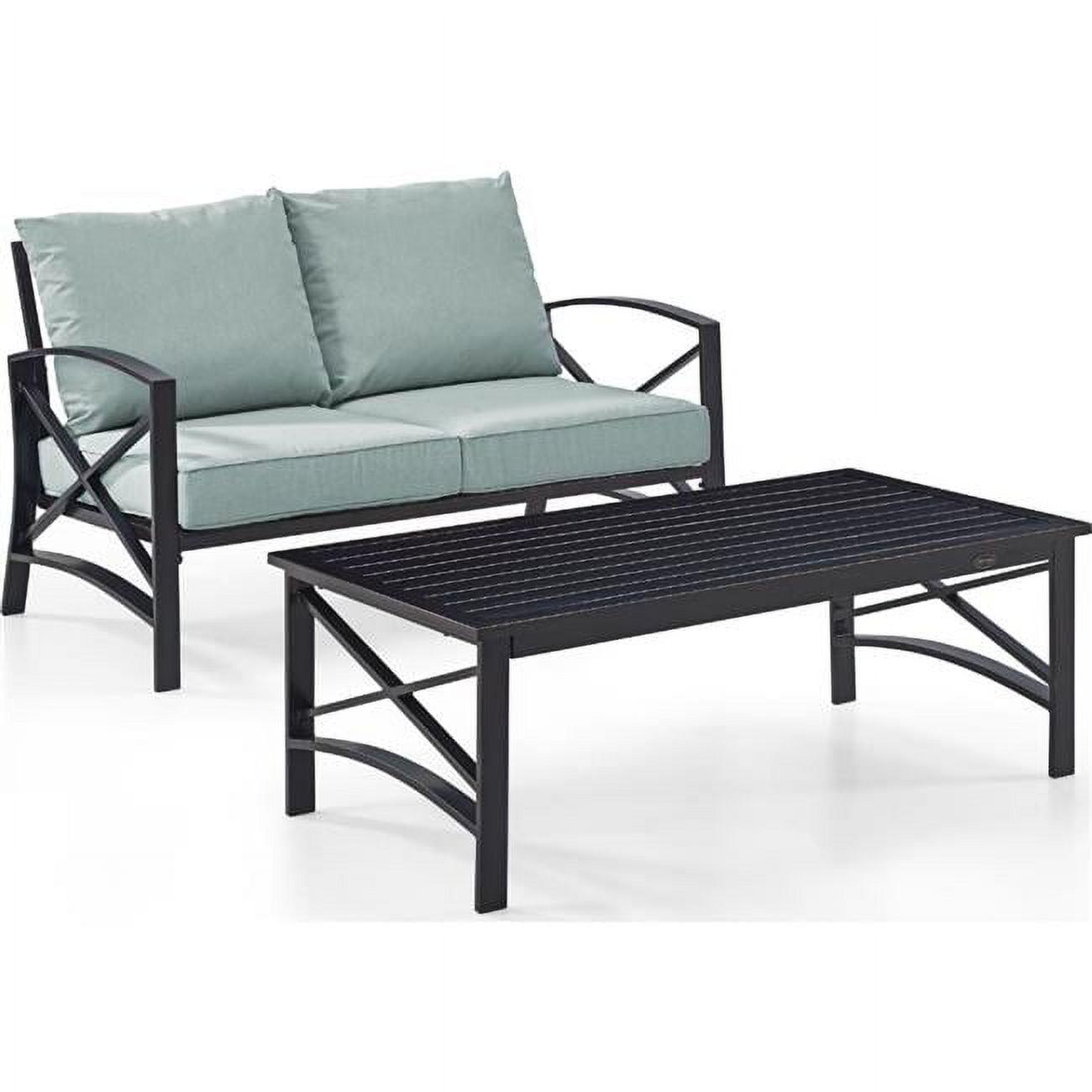 Kaplan 2-Piece Outdoor Steel Loveseat and Coffee Table Set with Green Cushions