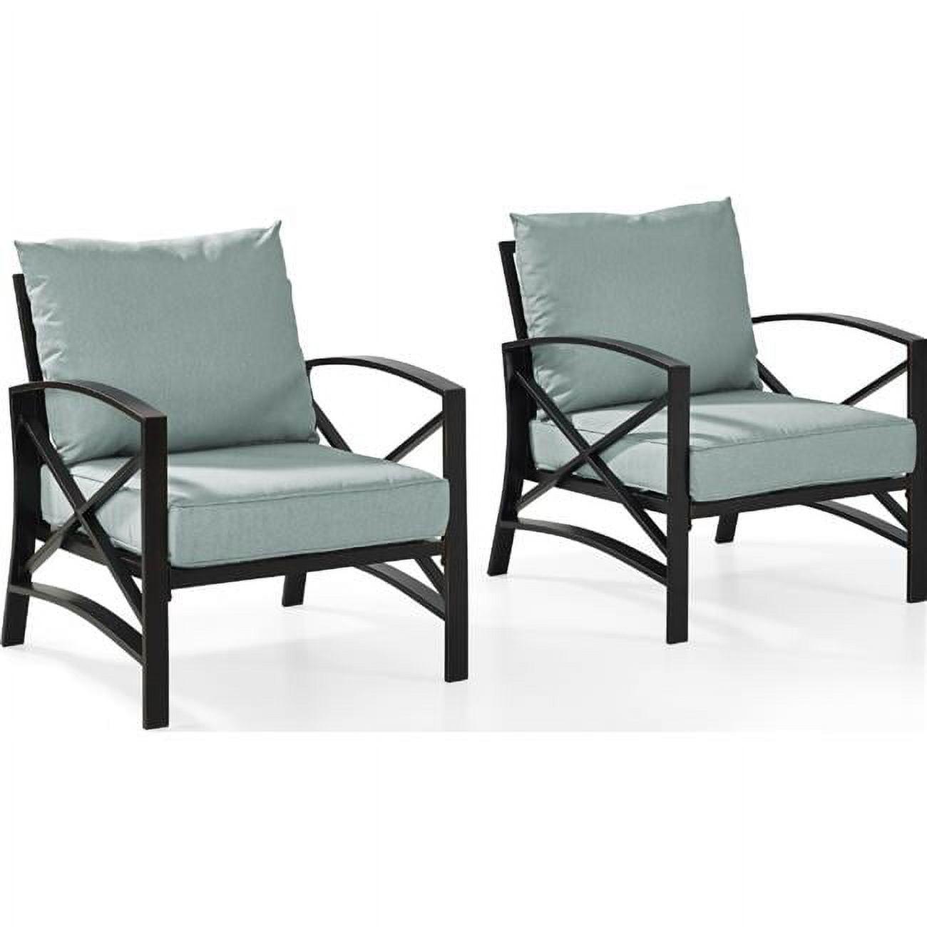 Kaplan Mist Green Steel Patio Arm Chairs Set of 2