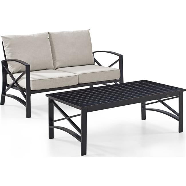 Kaplan 2-Piece Outdoor Steel Loveseat and Coffee Table Set with Green Cushions