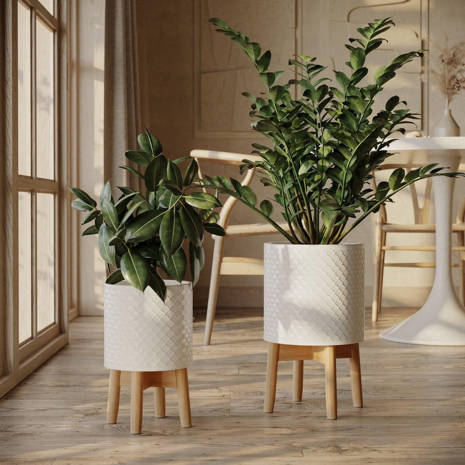 Aspire Asbella Mid Century Modern Indoor Metal Pot Planter 4-Leg Wood Base - Set