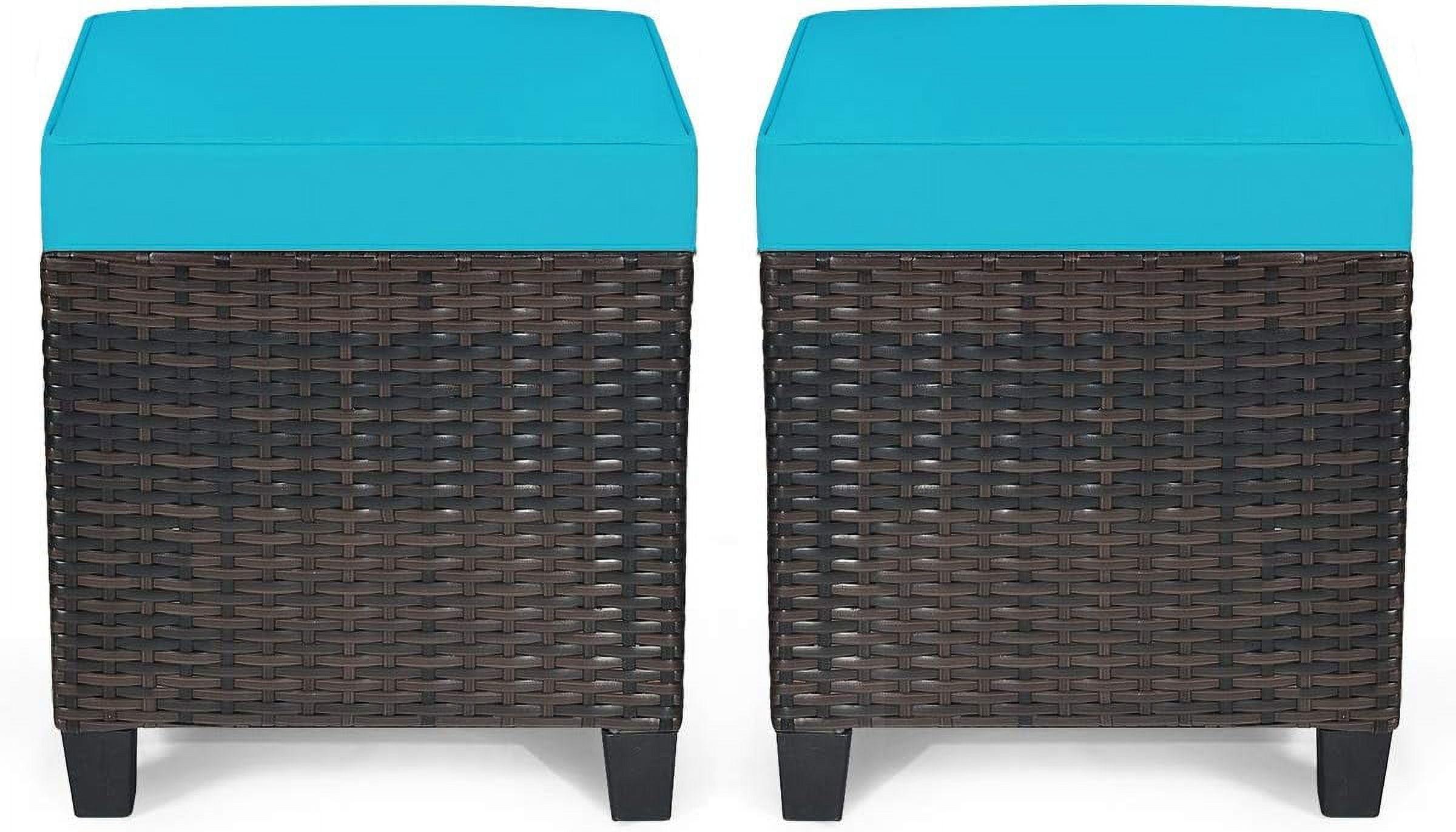 Costway 2PCS Patio Rattan Ottoman Cushioned Seat w/ Foot Rest Turquoise