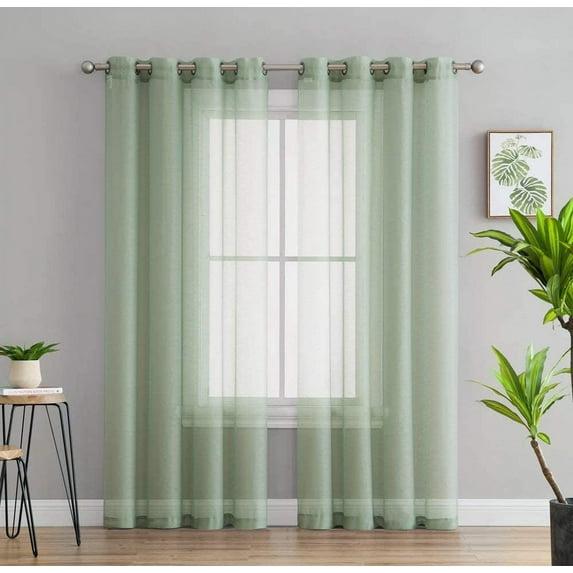 HLC.ME Semi Sheer Voile Light Filtering Transparent Window Curtain Grommet Panels - Set of 2 - Sage, 54 W x 95 L