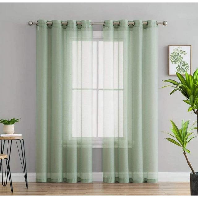 HLC.ME Semi Sheer Voile Light Filtering Transparent Window Curtain Grommet Panels - Set of 2 - Sage, 54 W x 95 L
