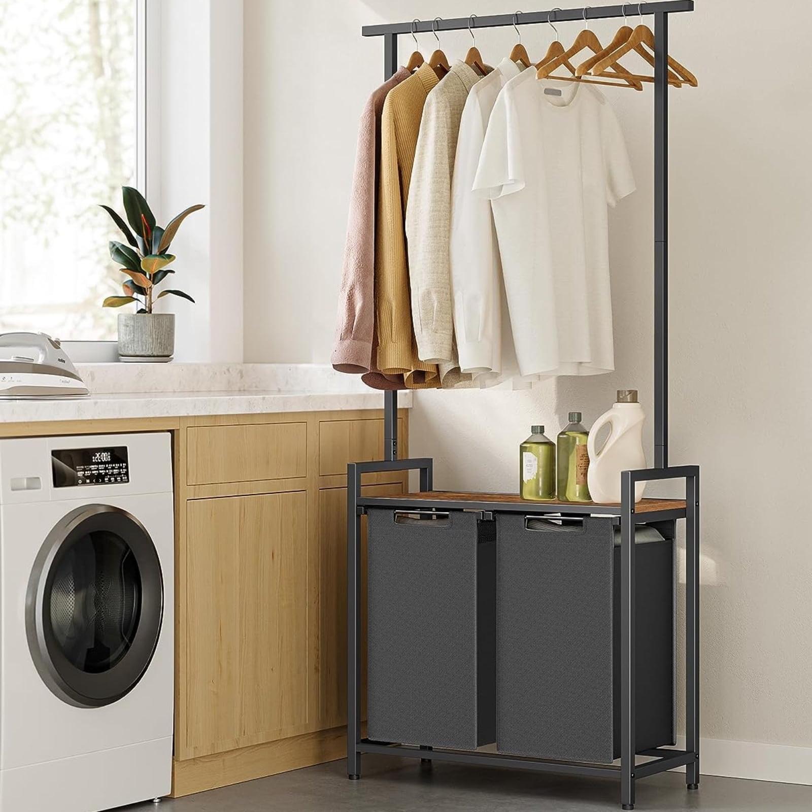 VASAGLE Clothes Rack with Laundry Hamper Removable Laundry Basket with Shelf Rustic Brown and Black